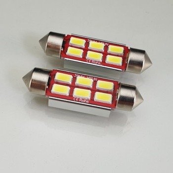 HQ Automotive 2x Car LED Bulb 12V 6x SMD-5630 C5W 39mm CanBus WHITE 